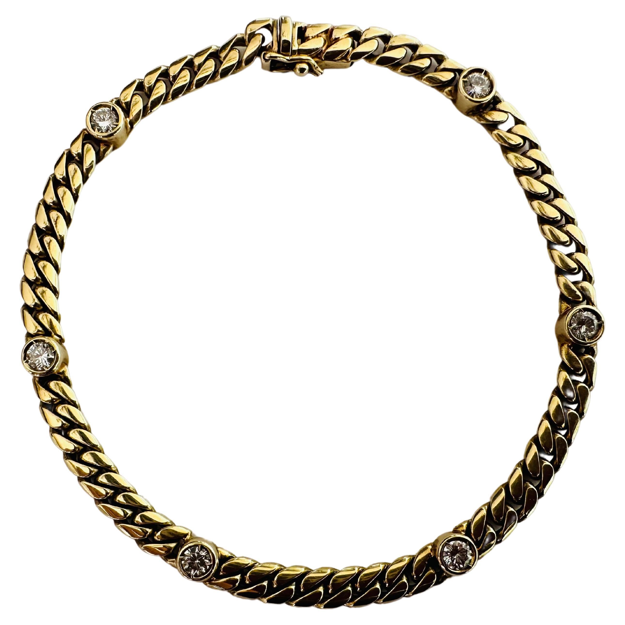 Estate 14K Yellow Gold and Diamond Cuban Link Bracelet For Sale