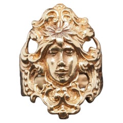 Antiker Ring aus 14-karätigem Gelbgold im Jugendstil mit Damenantlitz – VHK#731A