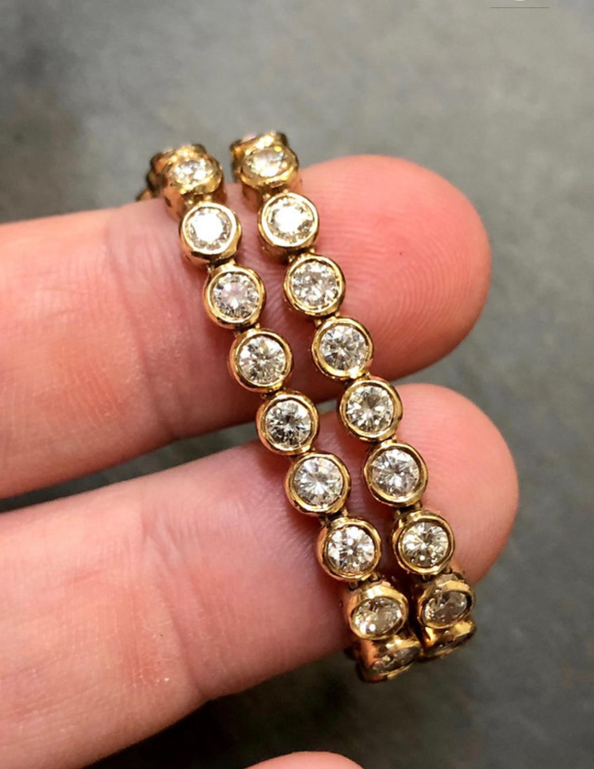 Contemporary Estate 14k Yellow Gold Bezel Set Diamond Line Bracelet 5.85cttw 7” For Sale