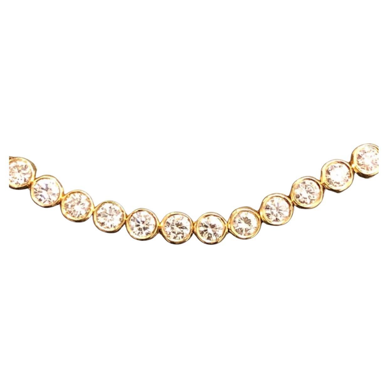 Estate 14k Yellow Gold Bezel Set Diamond Line Bracelet 5.85cttw 7” For Sale