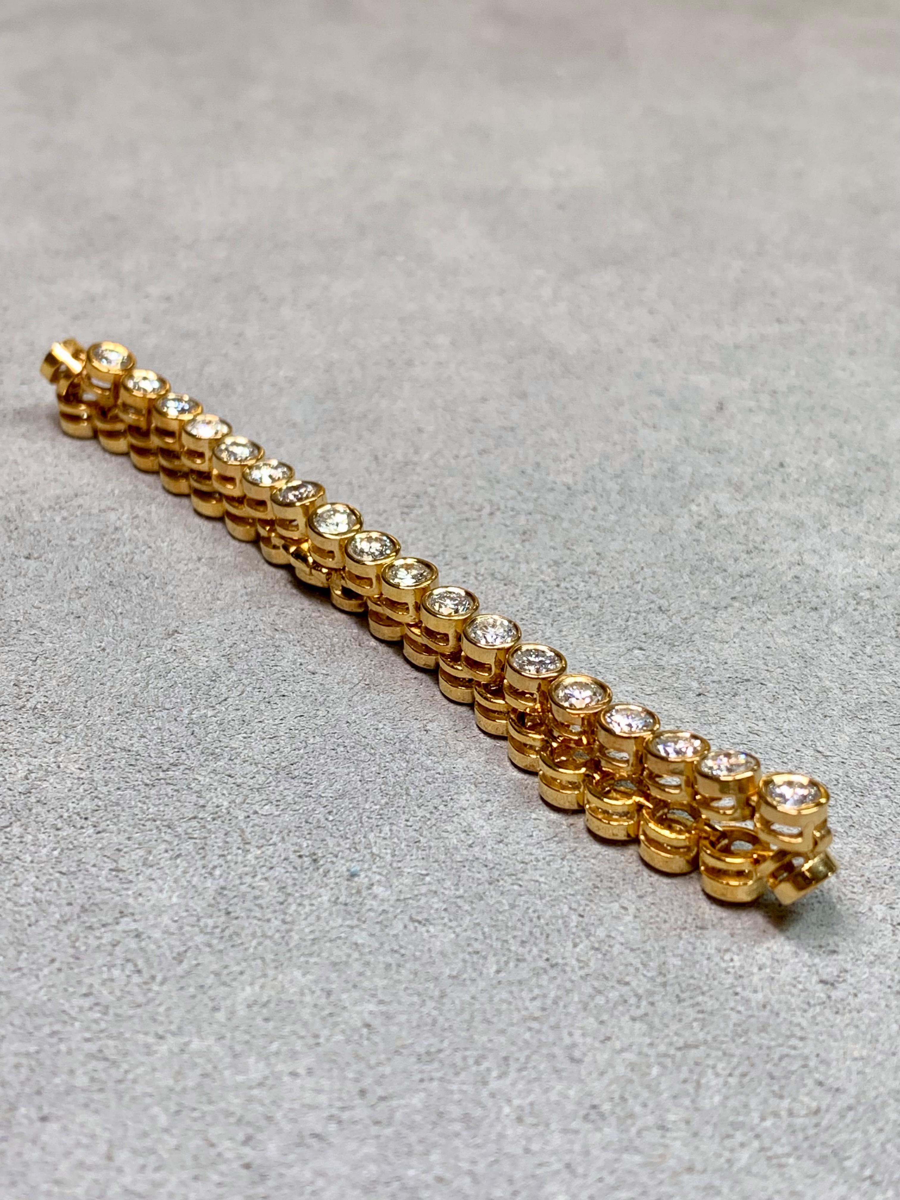 Pulsera Estate de oro amarillo de 14 quilates con diamantes redondos engastados en bisel línea de tenis 5,70 ctw 7