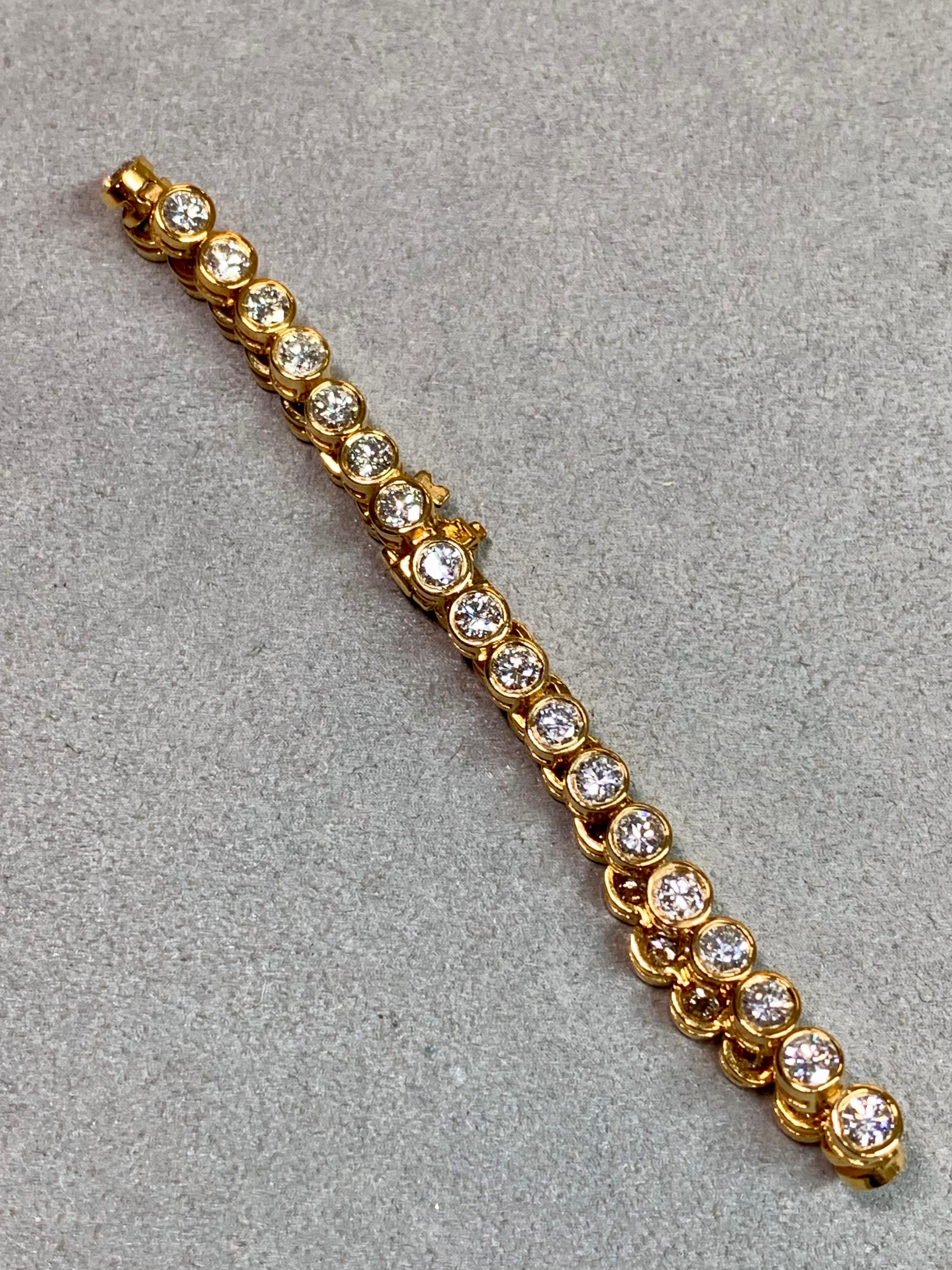 Pulsera Estate de oro amarillo de 14 quilates con diamantes redondos engastados en bisel línea de tenis 5,70 ctw 7