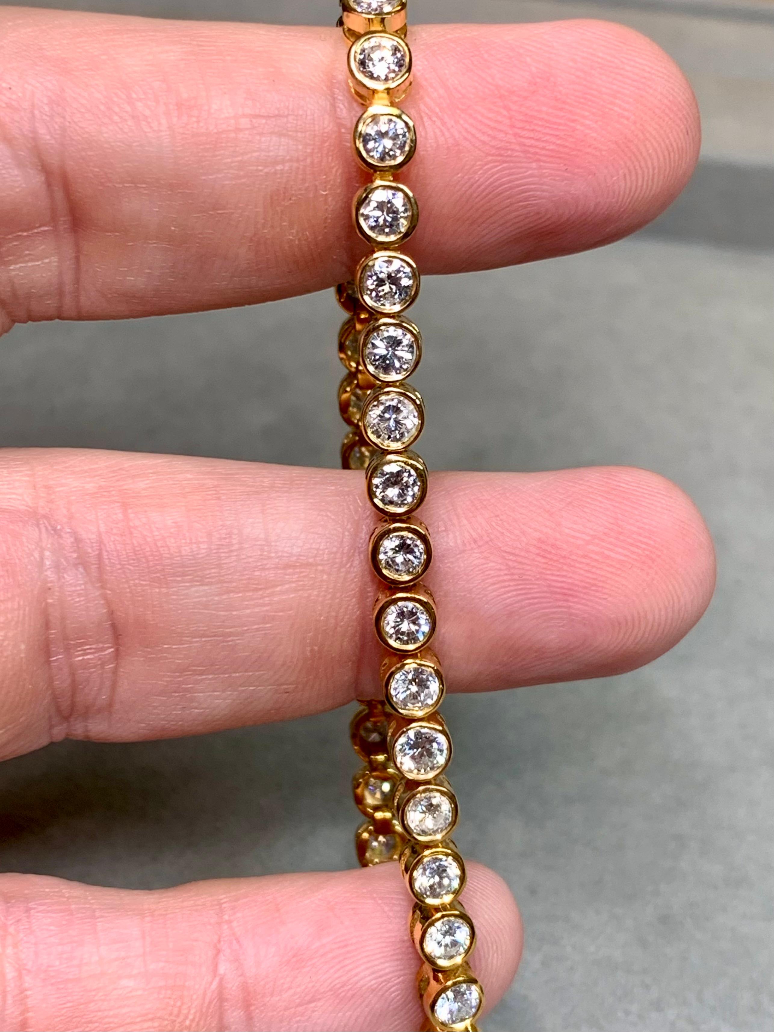 Pulsera Estate de oro amarillo de 14 quilates con diamantes redondos engastados en bisel línea de tenis 5,70 ctw 7