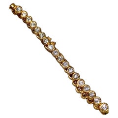 Estate 14K Yellow Gold Bezel Set Round Diamond tennis Line Bracelet 5.70ctw 7" 7"