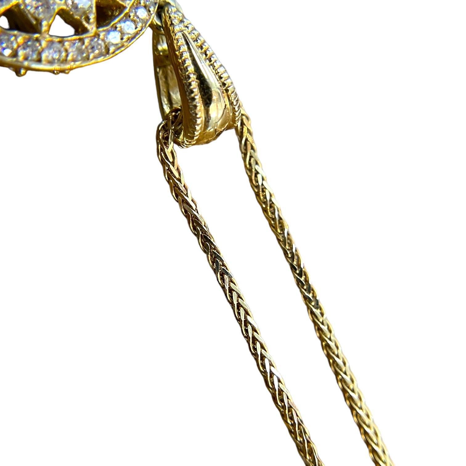 Oval Cut Estate 14K Yellow Gold Blue Sapphire and Diamond Pin Pendant Necklace For Sale