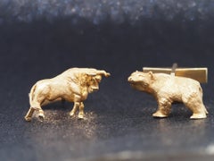 Estate 14K Yellow Gold Bull and Bear Wall Street Cufflinks - VHK#522a