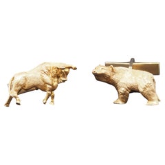 Estate 14K Yellow Gold Bull and Bear Wall Street Cufflinks - VHK#522a