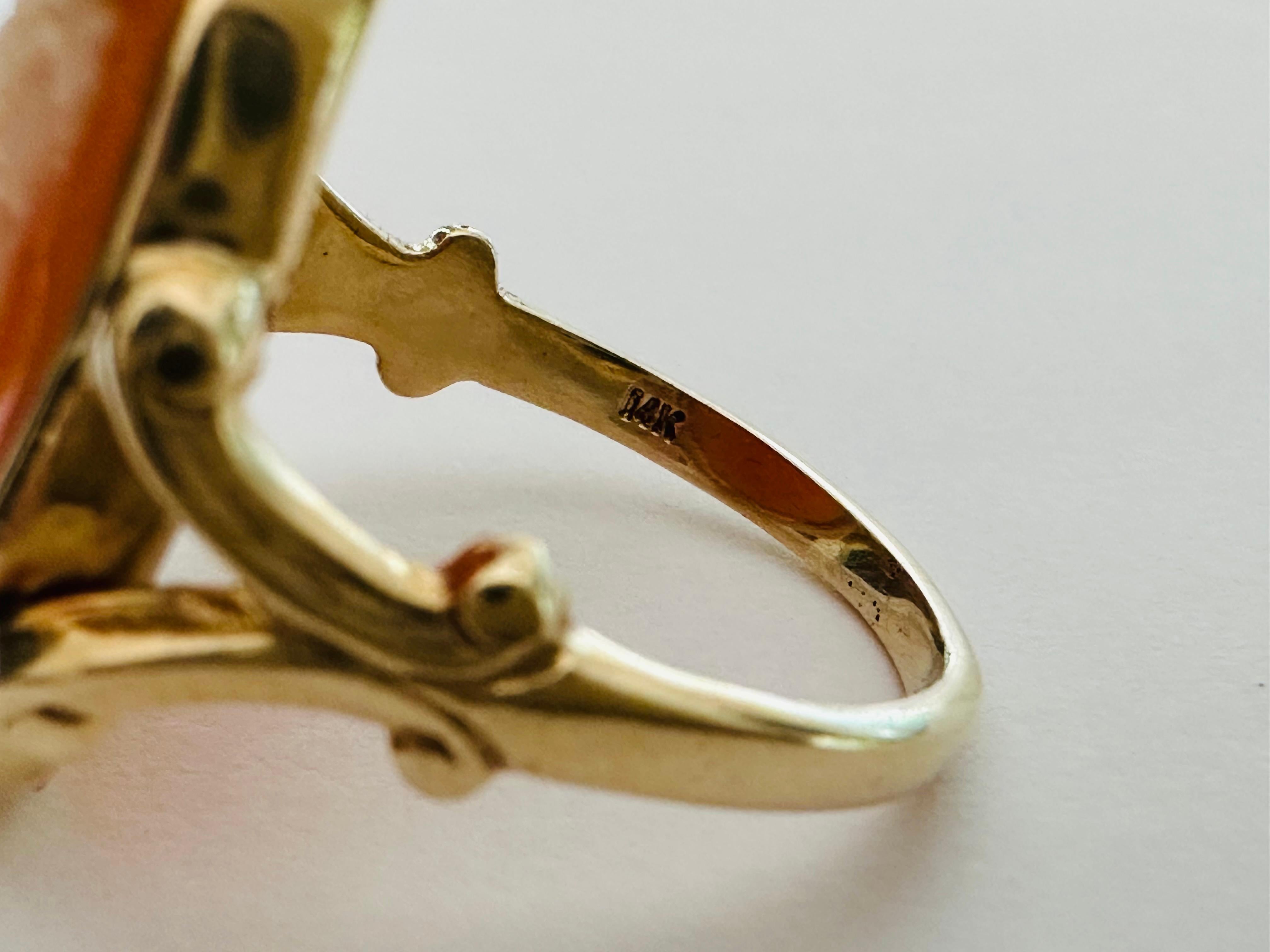 Estate 14K Gelbgold geschnitzt Lady Shell Cameo Ring im Zustand „Gut“ im Angebot in Denver, CO
