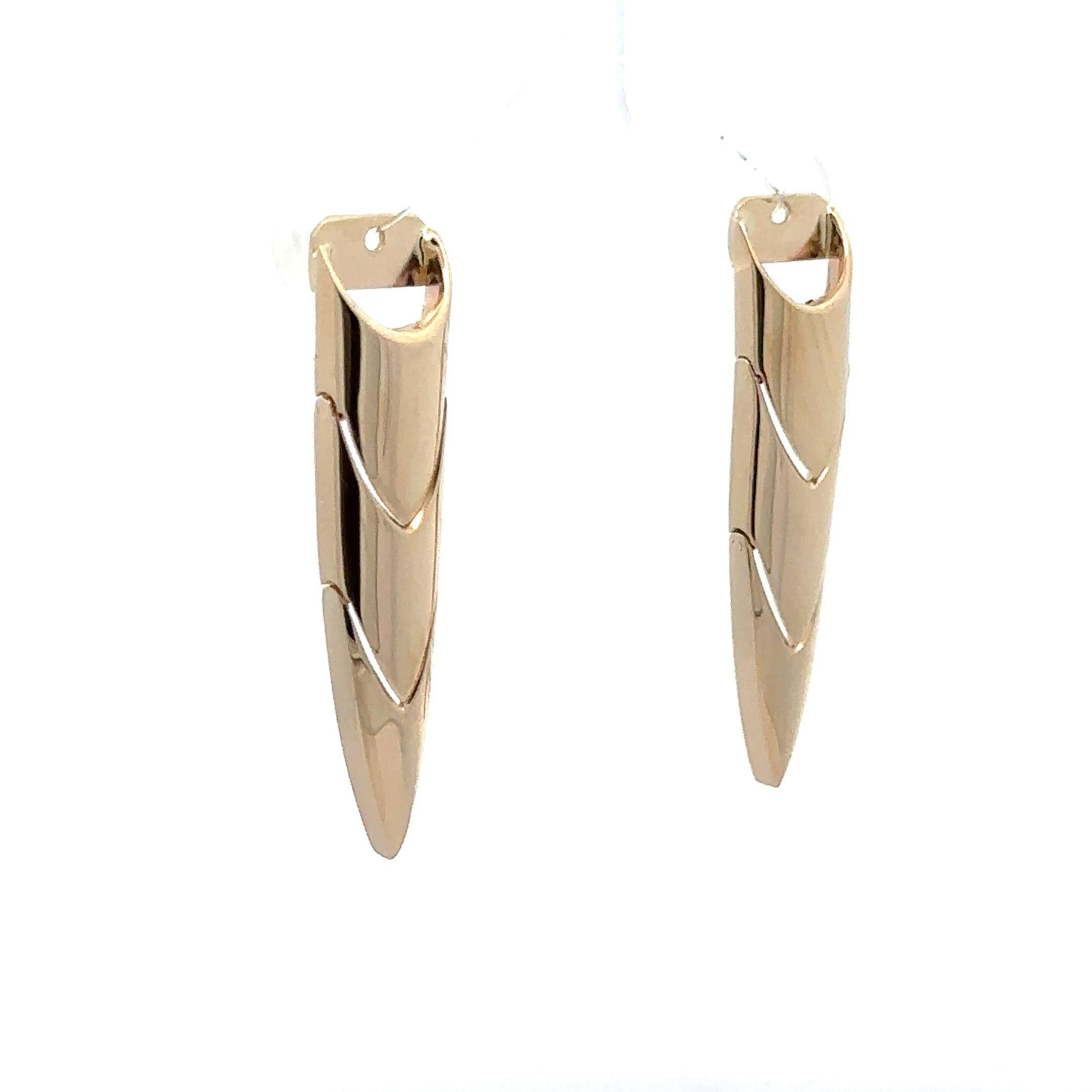 Estate 14k Yellow Gold Chevron Articulating Earring Enhancer Charms Jackets In condizioni ottime in vendita a Montclair, NJ