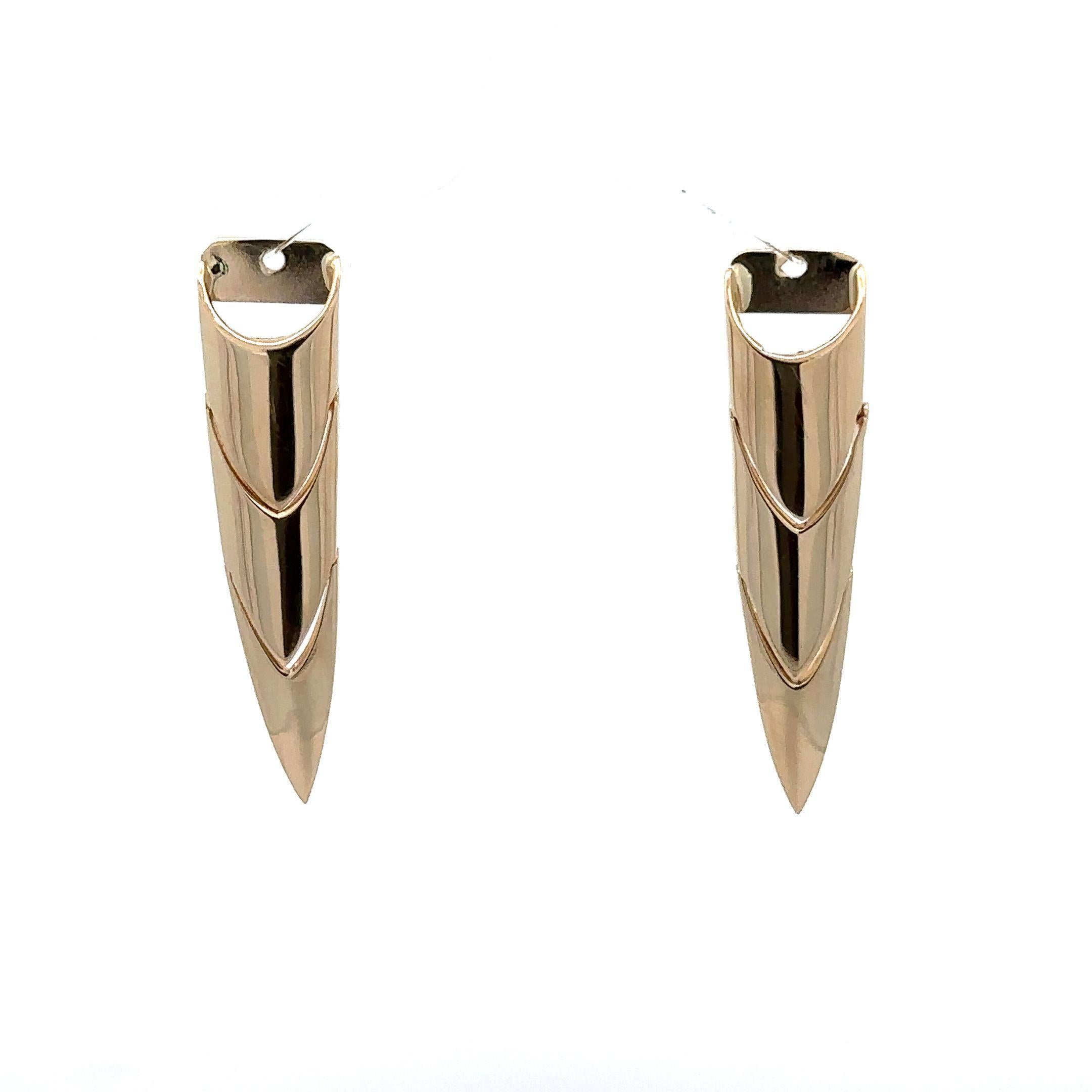 Donna Estate 14k Yellow Gold Chevron Articulating Earring Enhancer Charms Jackets in vendita