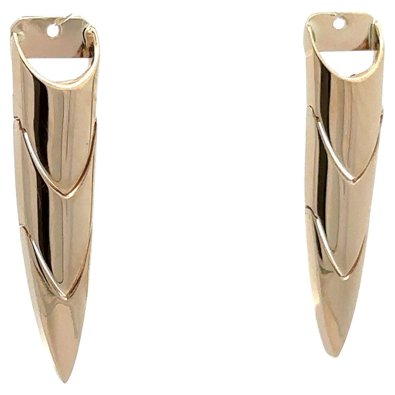 Estate 14k Yellow Gold Chevron Articulating Earring Enhancer Charms Jackets
