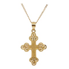 Estate 14k Yellow Gold Cross Pendant Necklace