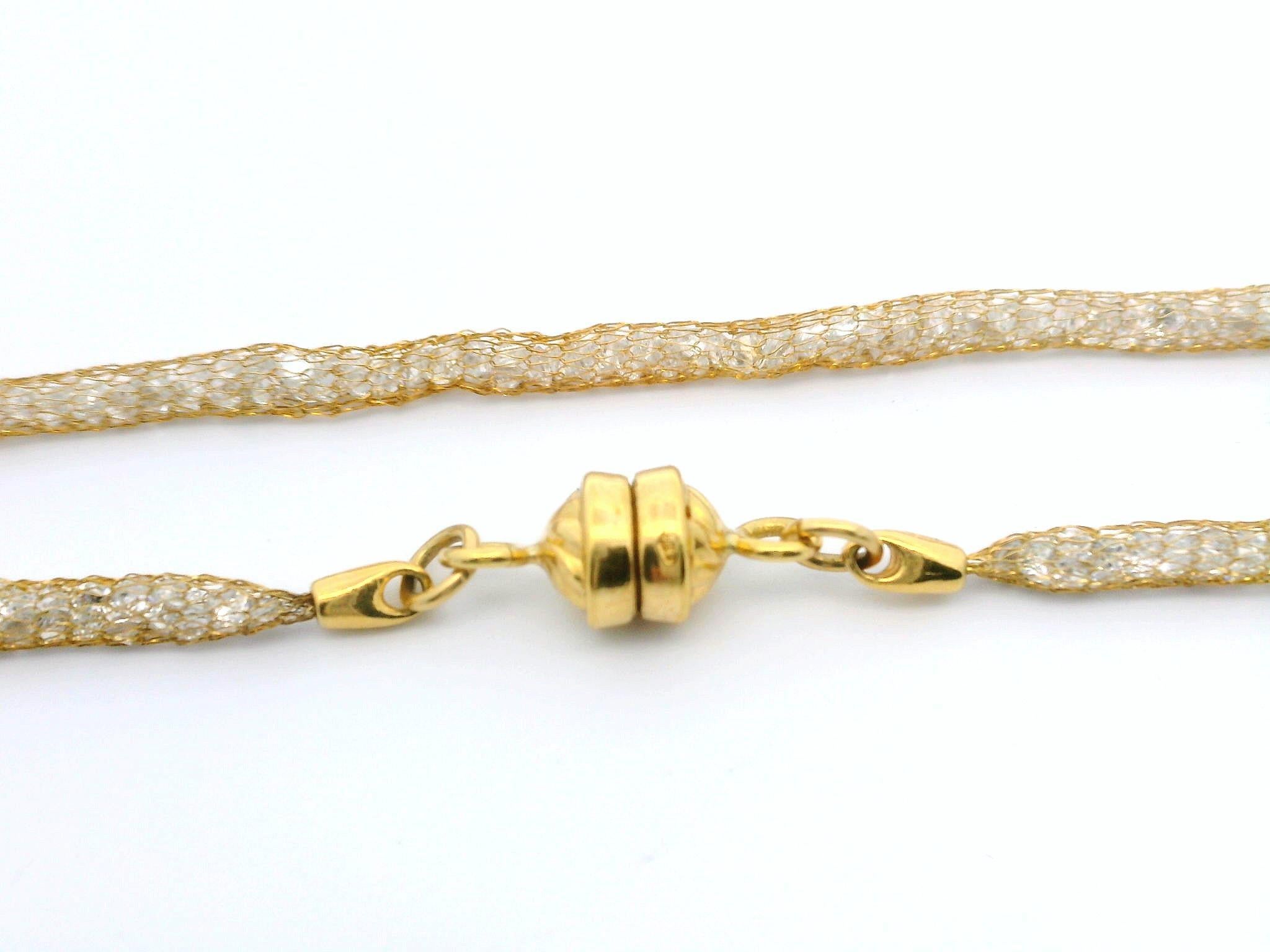 Estate 14k Yellow Gold Cubic Zirconia Mesh Statement Necklace w/ Magnetic Clasp For Sale 1