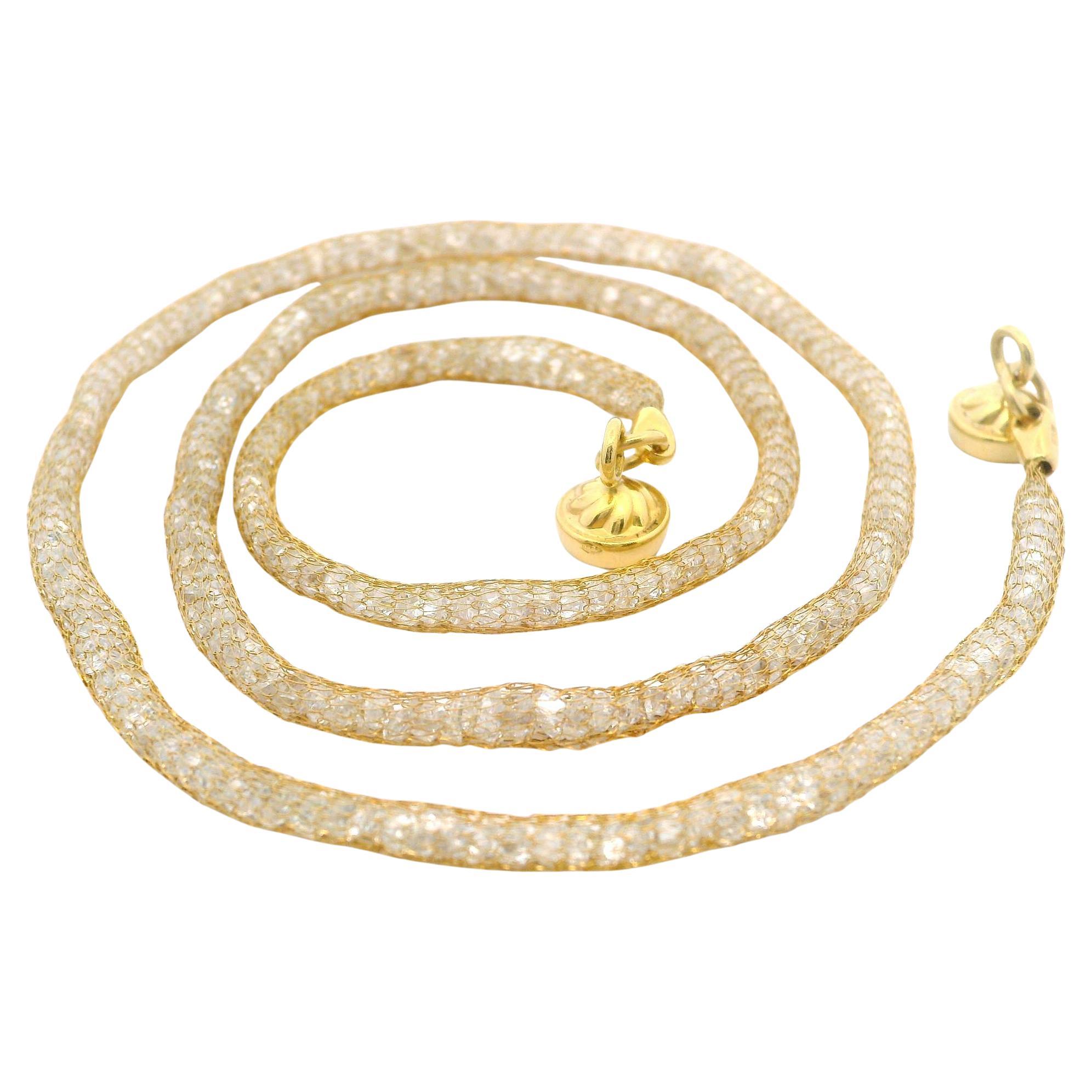 Estate 14k Yellow Gold Cubic Zirconia Mesh Statement Necklace w/ Magnetic Clasp