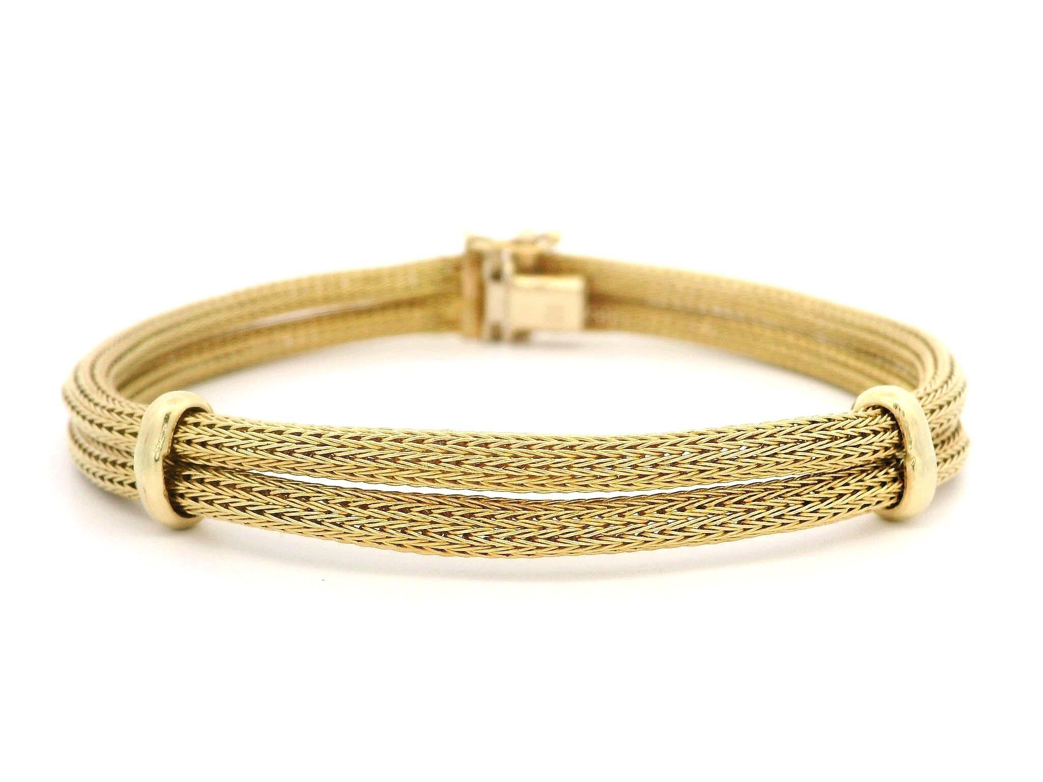 Estate 14k Yellow Gold Dual Wheat Link Tube w/ Polished Stations Bracelet Pour femmes en vente