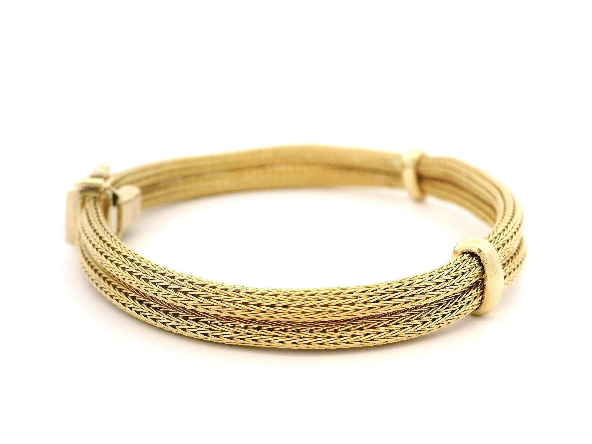 Estate 14k Yellow Gold Dual Wheat Link Tube w/ Polished Stations Bracelet en vente 1