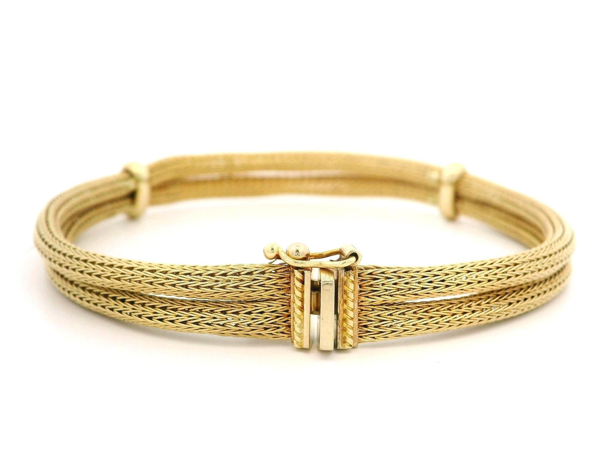 Estate 14k Yellow Gold Dual Wheat Link Tube w/ Polished Stations Bracelet en vente 2