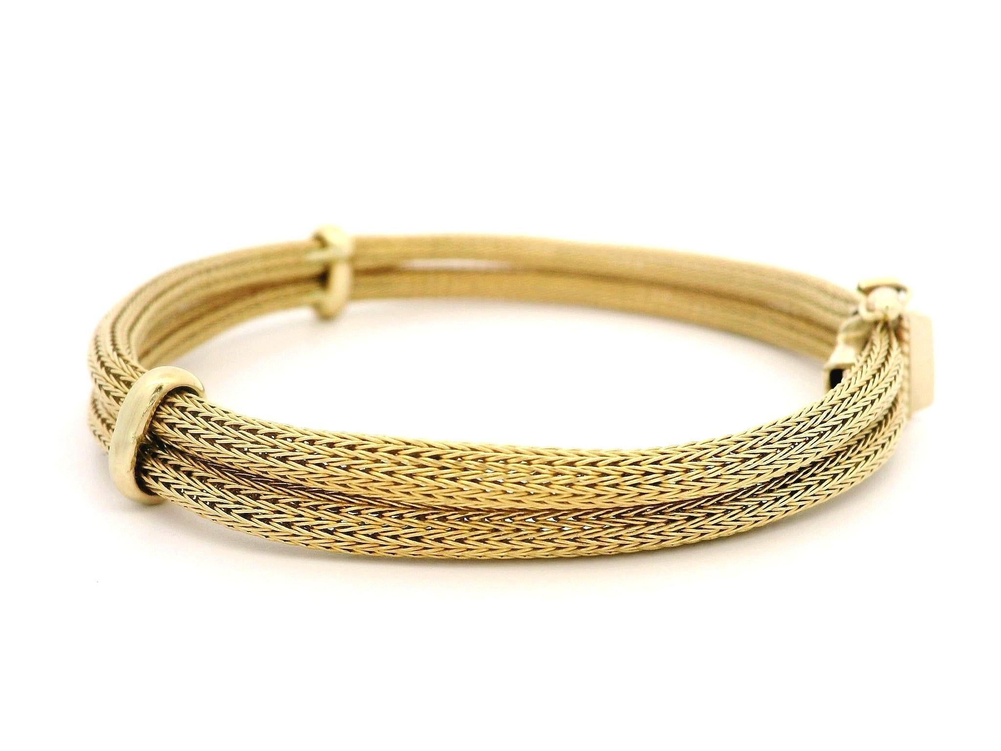 Estate 14k Yellow Gold Dual Wheat Link Tube w/ Polished Stations Bracelet en vente 3