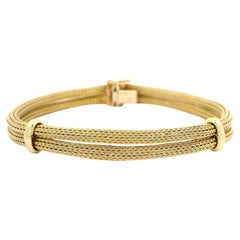 Estate 14k Yellow Gold Dual Wheat Link Tube w/ Polished Stations Bracelet