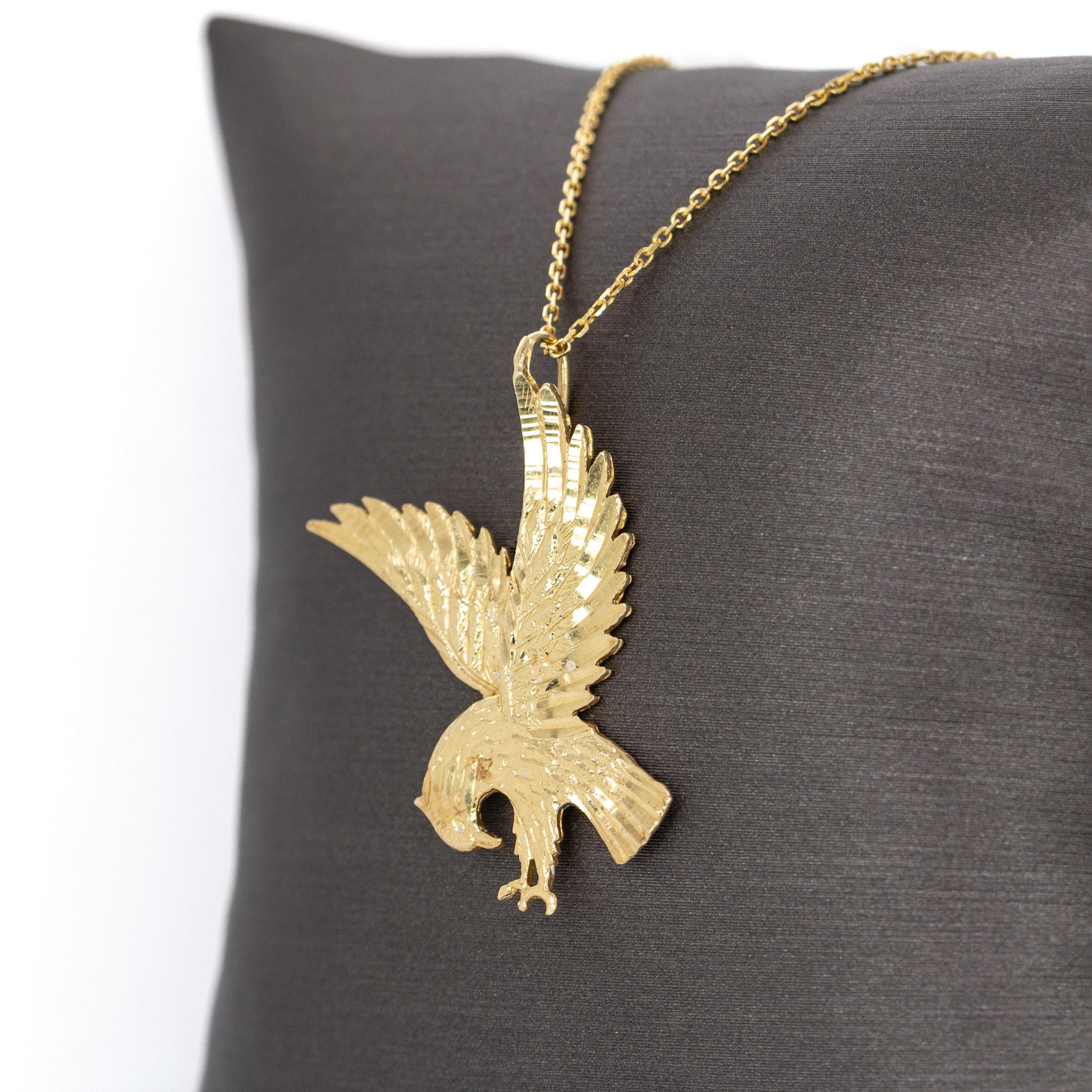 Show your pride and power with this striking 14k real yellow gold eagle pendant. Featuring lifelike wings and intricate craftsmanship, it’s perfect for those who carry the spirit of freedom close to their heart.

Specifications:

Item Type: