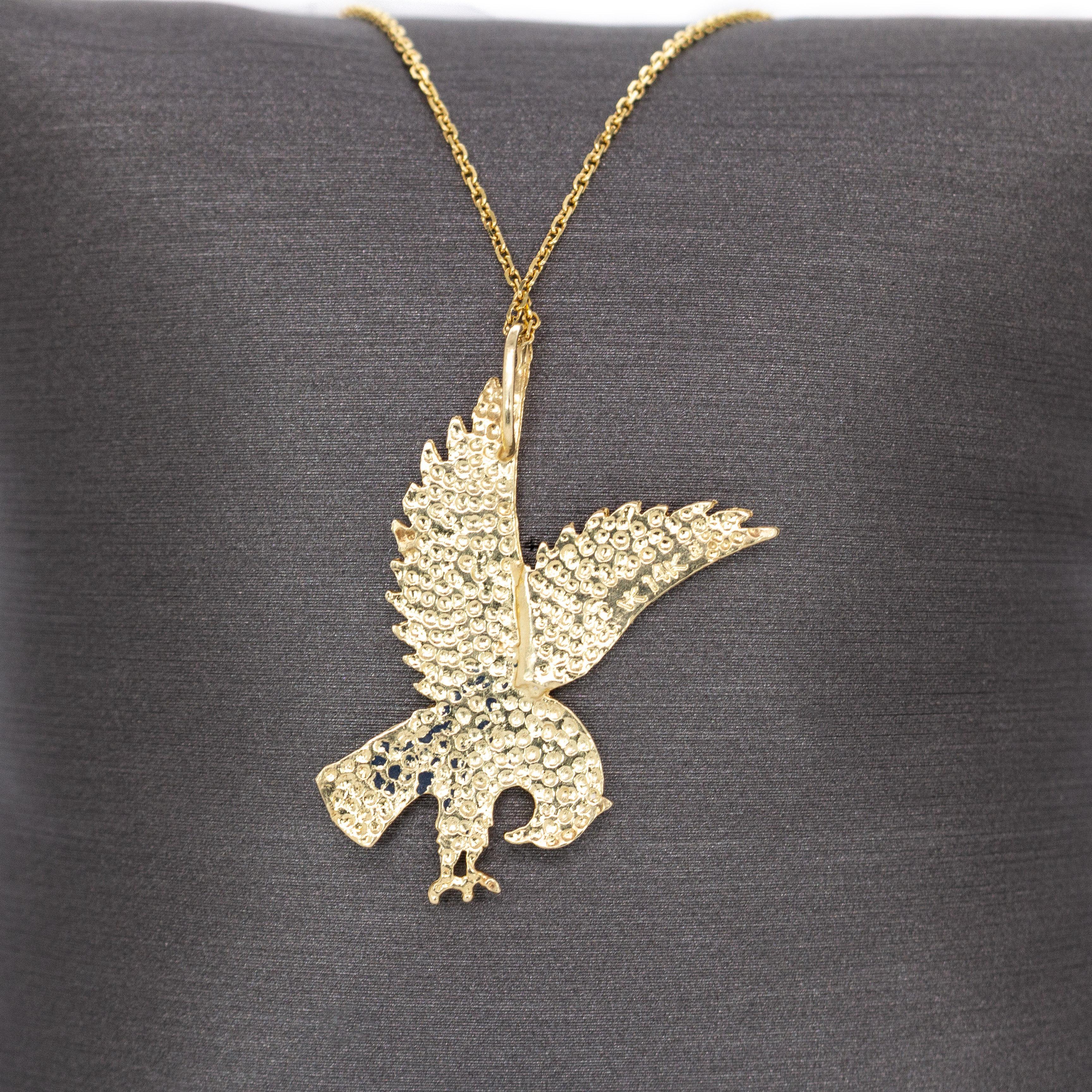 Modern Estate 14K Yellow Gold Eagle Pendant  30x17mm For Sale