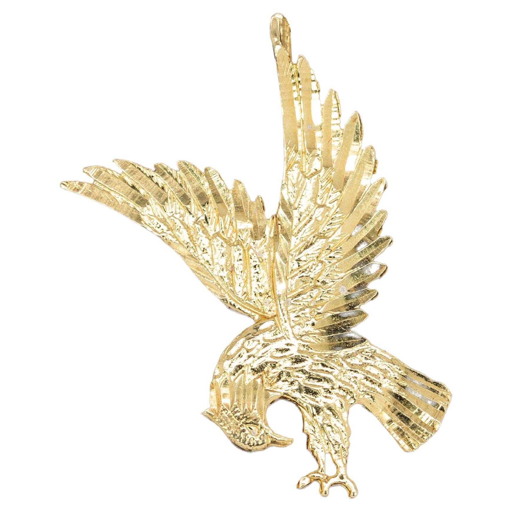 Estate 14K Yellow Gold Eagle Pendant  30x17mm For Sale