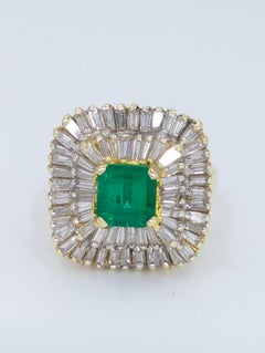 Estate 14k Yellow Gold GIA No Oil Colombian Emerald 1.50ctw Ballerina Ring