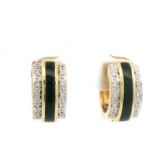 Orecchini a cerchio Eleg in oro giallo 14k con intarsio di onice nera e diamanti
