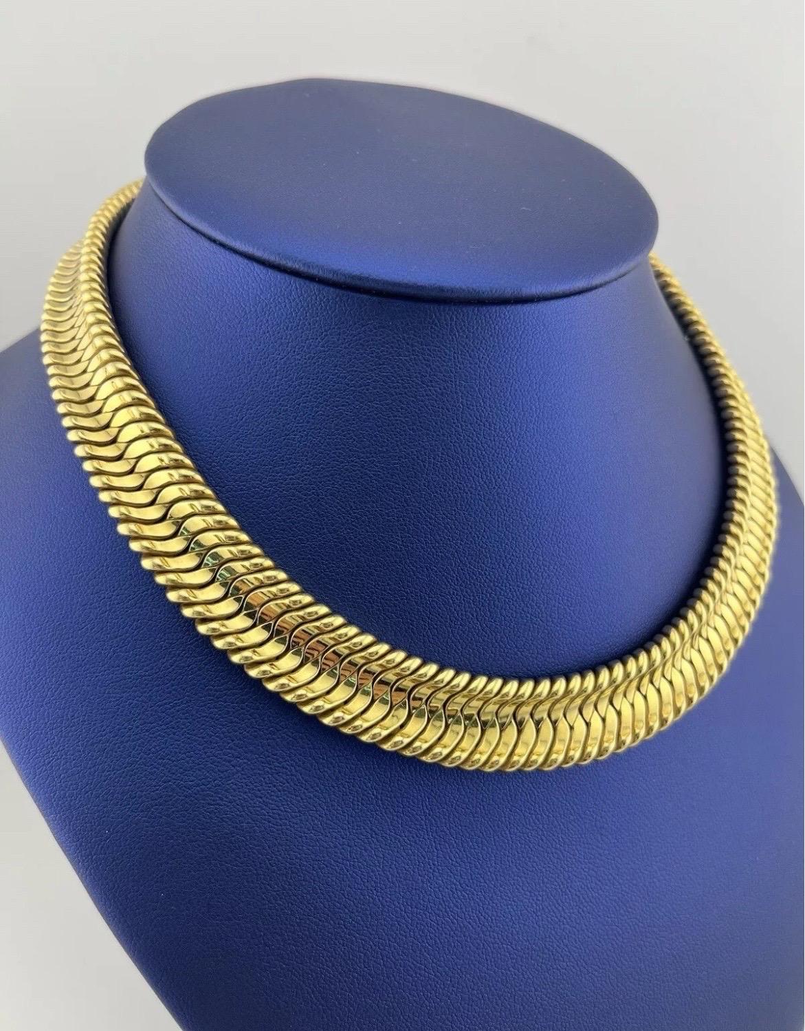 Estate 14k Yellow Gold Italian Flexible Choker Necklace For Sale 1