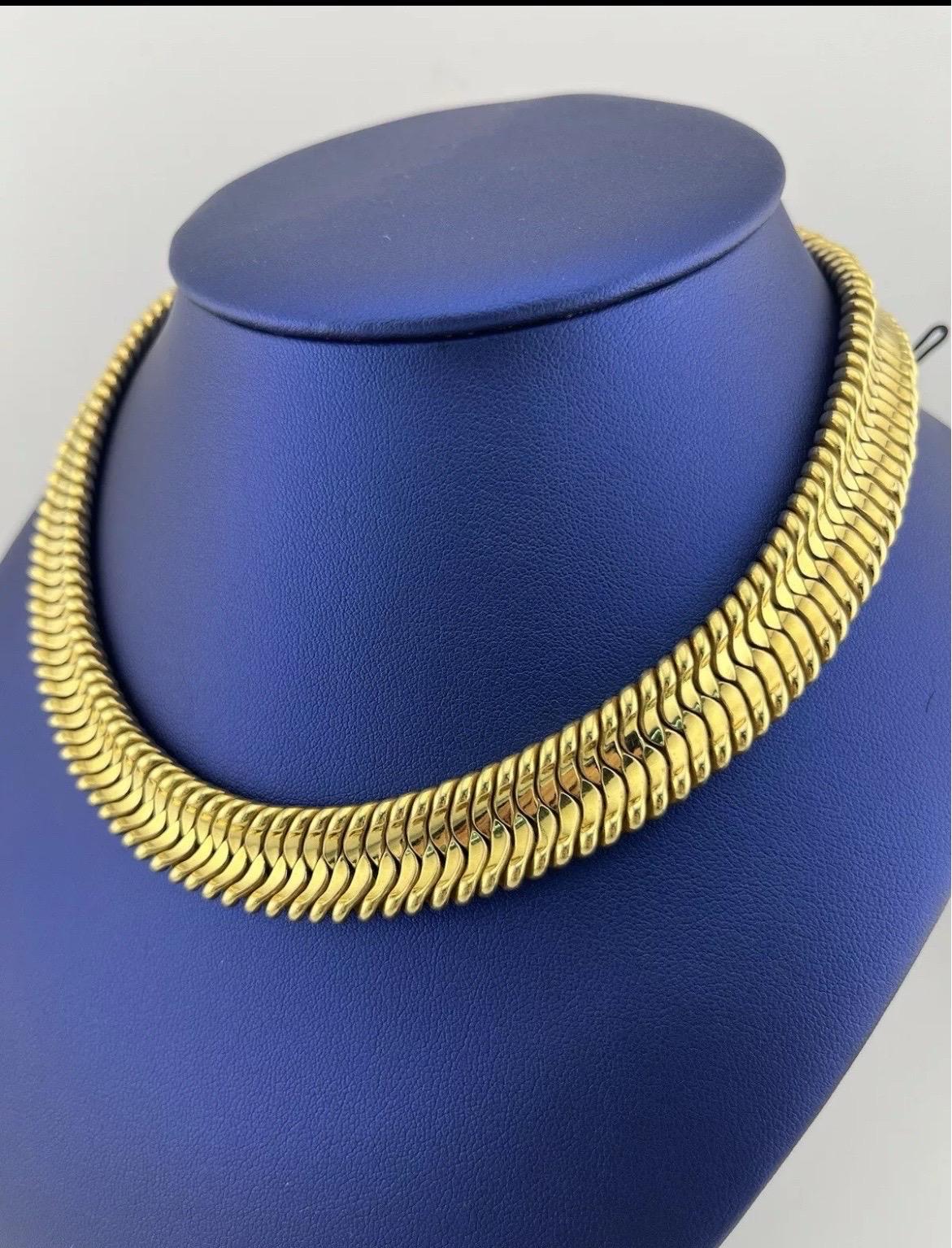 Estate 14k Yellow Gold Italian Flexible Choker Necklace For Sale 2