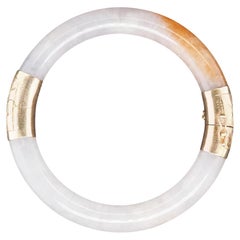 Estate 14K Yellow Gold Jade Bangle with Green and Brown Tone - VHK#1005a