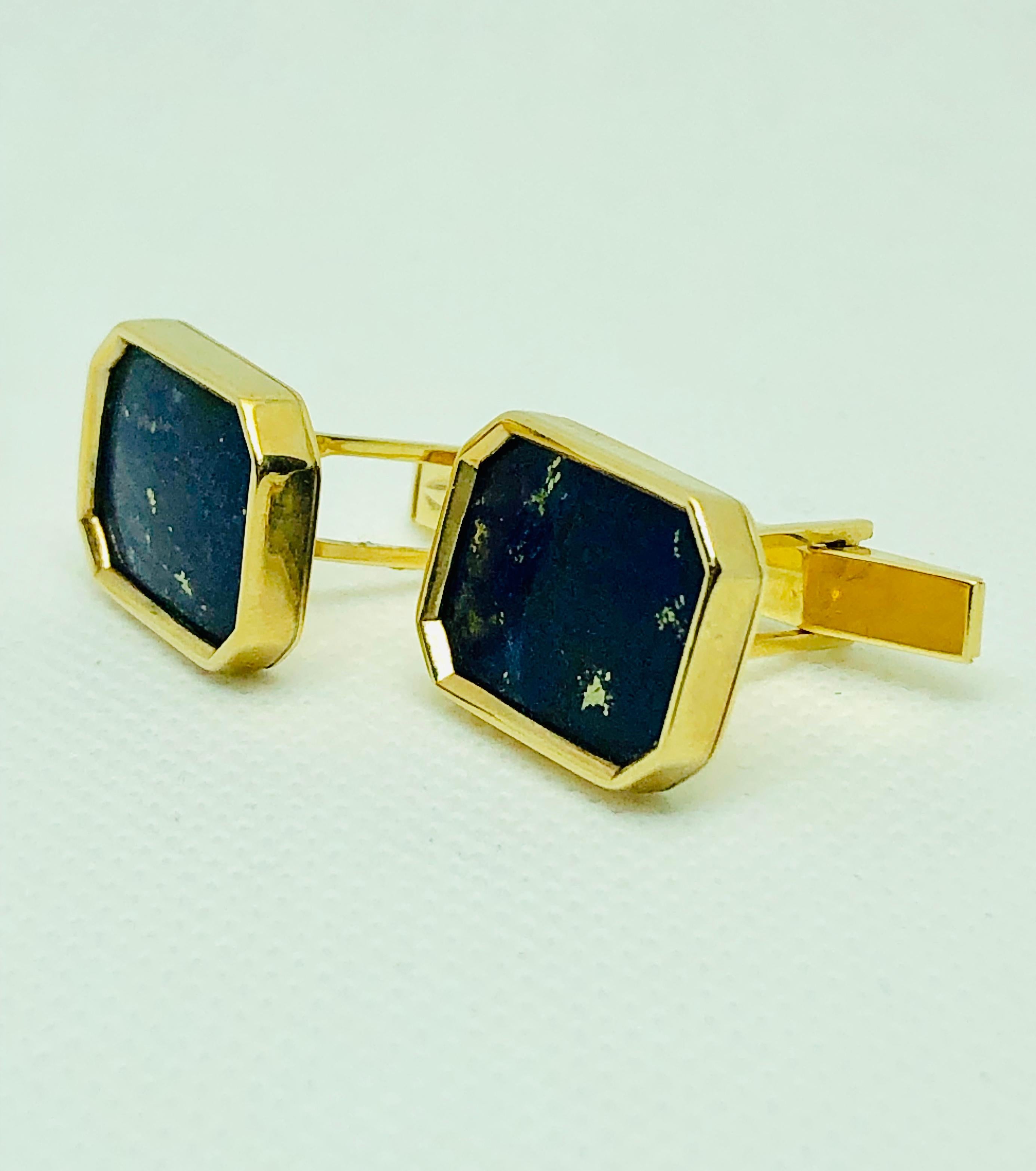 Gorgeous Set of Estate Cufflinks! These are made in 14K Yellow Gold and Lapis Lazuli.  Each measures .75 inch by .5 inches and the pair weighs 11.5 grams.