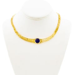 Estate 14k Yellow Gold & Lapis Lazuli Greek-Key Choker Necklace