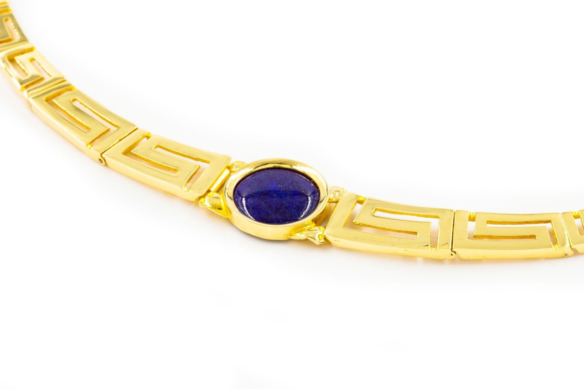 Classical Greek Estate 14k Yellow Gold & Lapis Lazuli Greek-Key Choker Necklace