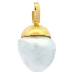 Estate 14k Yellow Gold Large Baroque Pearl Well Made Charm Pendant