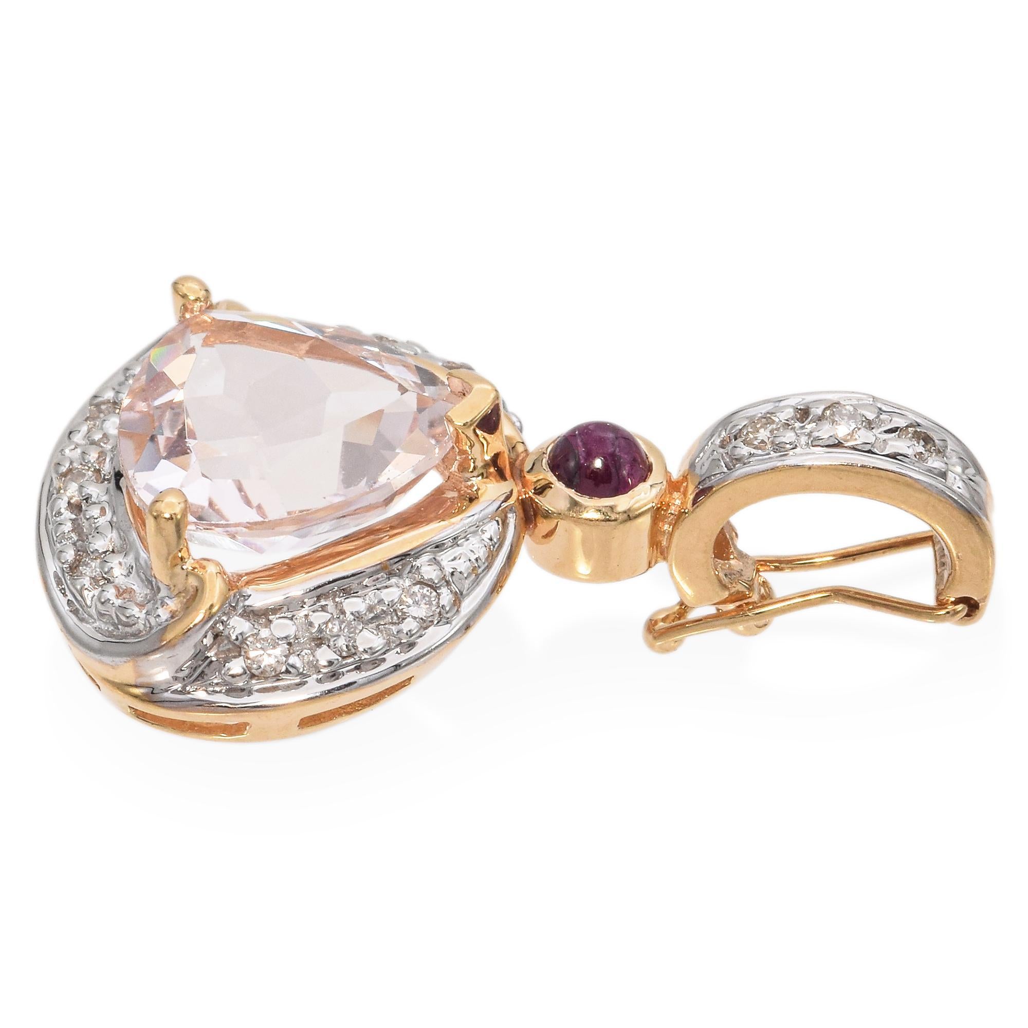 De las mujeres Colgante de oro amarillo de 14 quilates con rubí y diamantes rosa claro de Morganita en venta