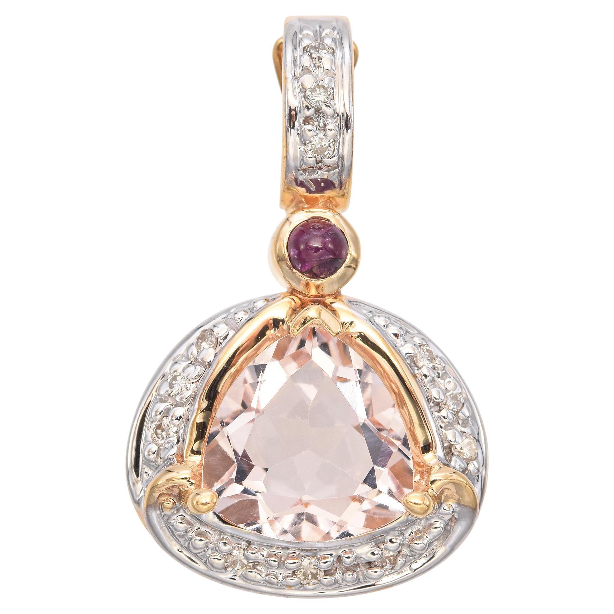 Estate 14k Yellow Gold Light Pink Morganite Ruby and Diamond Pendant