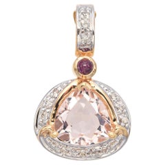 Estate 14k Yellow Gold Light Pink Morganite Ruby and Diamond Pendant