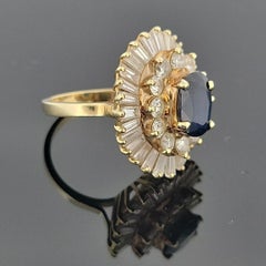 Estate 14K Yellow Gold Natural Sapphire & Diamond Ballerina Ring