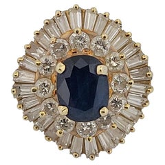 Estate 14K Yellow Gold Natural Sapphire & Diamond Ballerina Ring