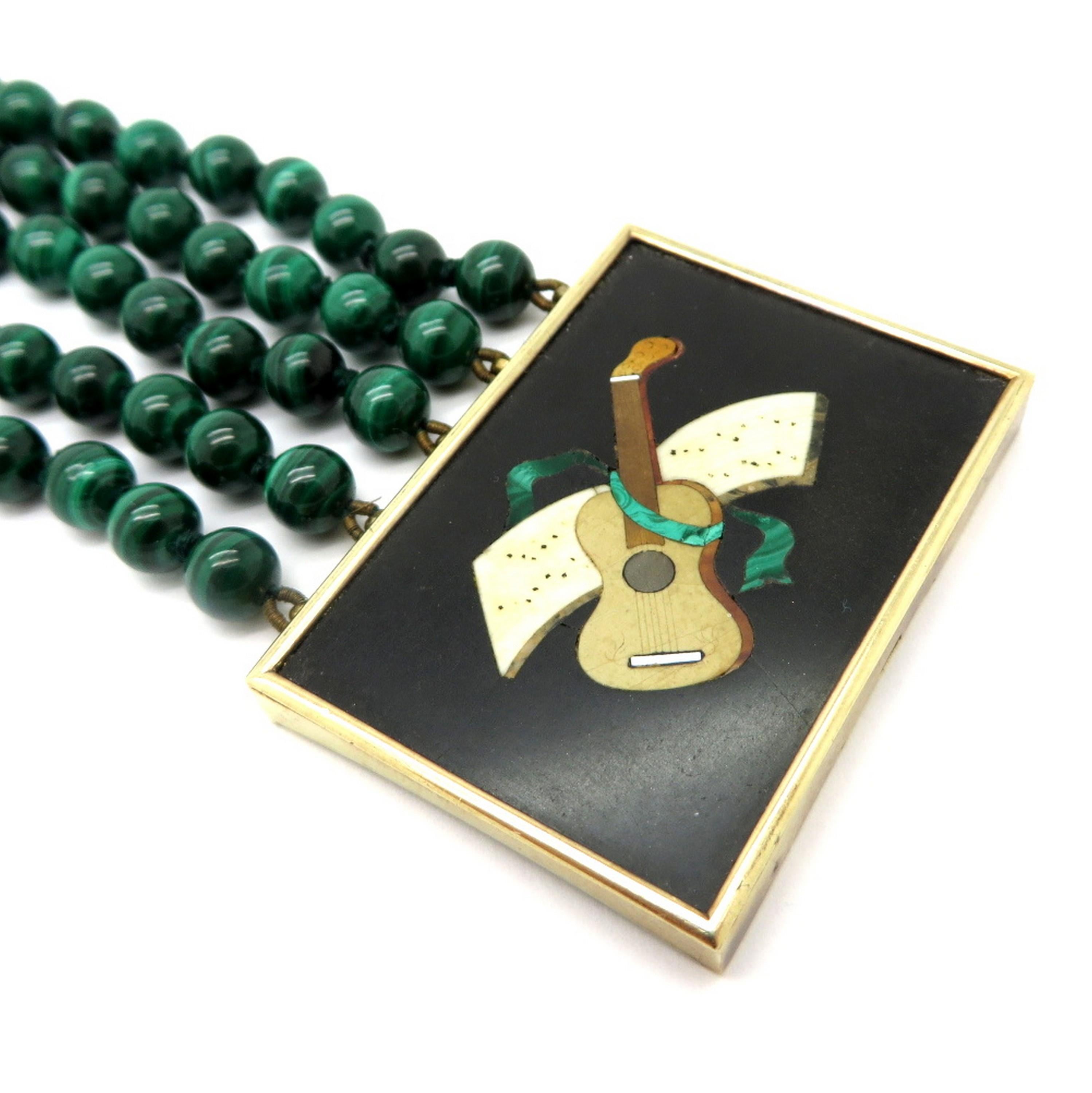 Women's Estate 14 Karat Gold One-of-a-kind Malachite Guitar Fashion Statement Bracelet For Sale