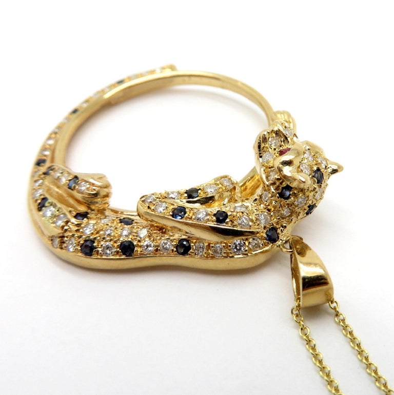 Estate 14 Karat Yellow Gold Panther Coin Holder Necklace Pendant For