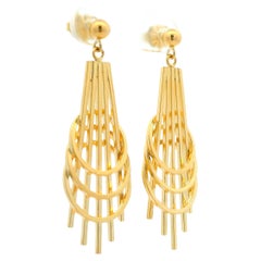 Estate 14k Yellow Gold Polished Abstract Geometric Hand Made Dangle Earrings