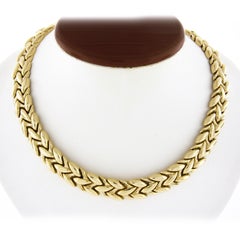 Estate 14k Yellow Gold Polished Olive Leaf Link Chain Choker Necklace