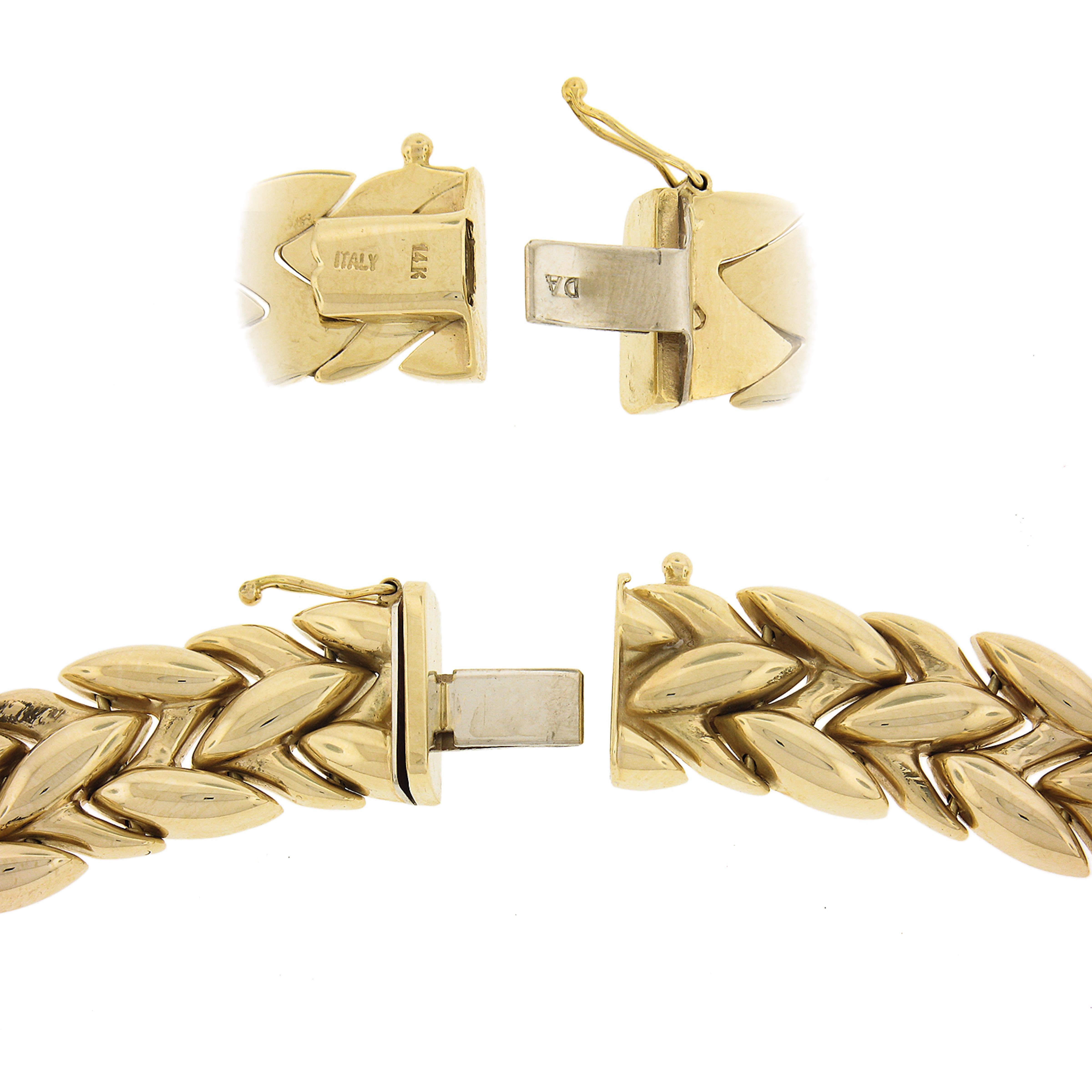 Estate 14k Yellow Gold Polished Olive Leaf Link Chain Choker Necklace For Sale 3