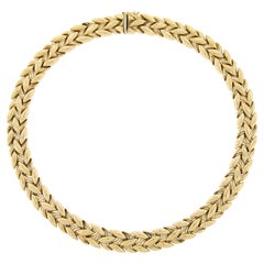 Estate 14k Yellow Gold Polished Olive Leaf Link Chain Choker Necklace