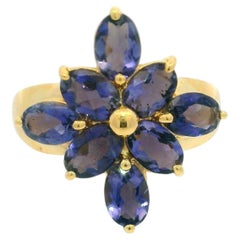 Estate 14k Yellow Gold Purple Tanzanite Flower Cluster Cocktail Statement Ring