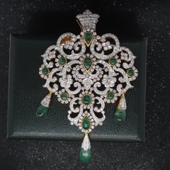 Estate 14K Yellow Gold Royal Large Emerald and Diamond Pendant - VHK#247B