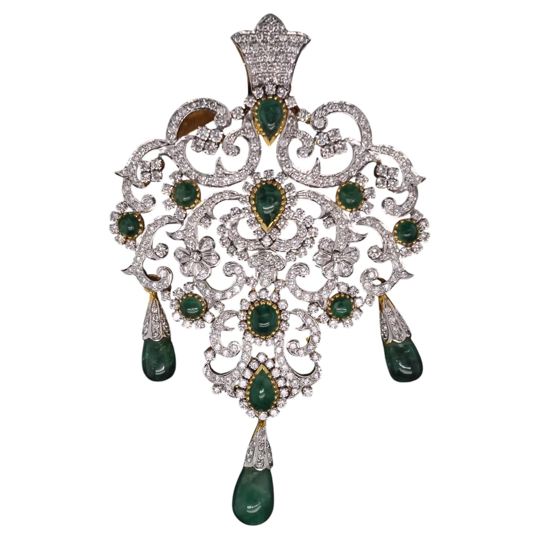Pendentif en or jaune 14 carats "Royal Large Emerald and Diamond" - VHK#247B