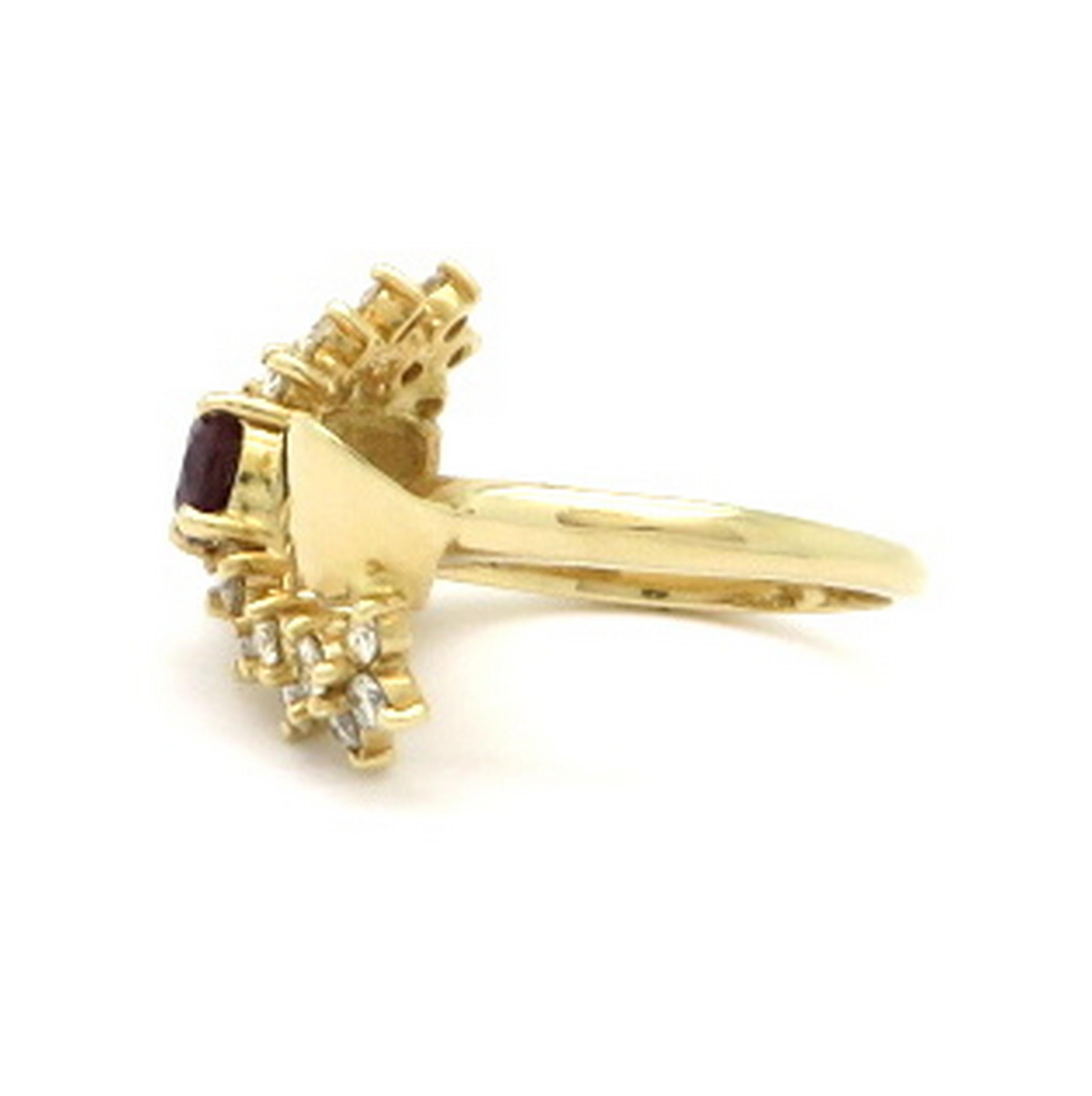 Estate 14 Karat Yellow Gold Ruby and Diamond Retro Style Bow Ring In Excellent Condition For Sale In Scottsdale, AZ